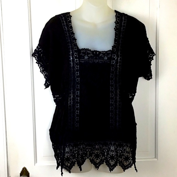 Johnny Was Black Crochet Lace Top - Picture 2 of 8